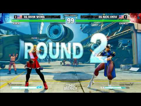 Street Fighter 5 Tournament - Combo Breaker 2016 Top 8 - Justin Wong (Karin) v Ricki Ortiz (Chun-Li)