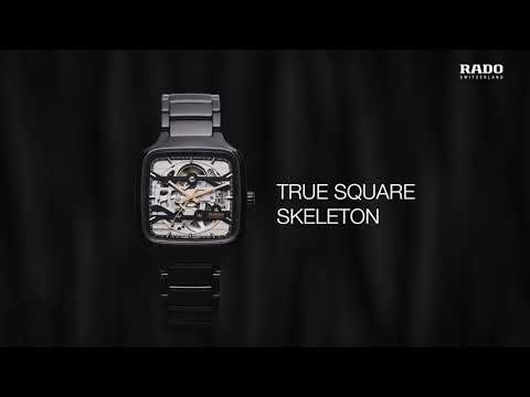 Ceramiczny zegarek szkieletowy Rado True Square Automatic Skeleton Black