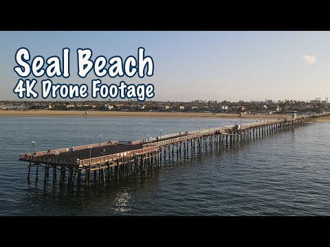 Dealbhan drone de Seal Beach agus an cidhe aige