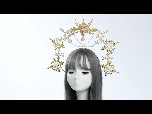 Vídeo relacionado con keland Gothic Lolita Sunbrust Halo Corona Diadema Mary Diosa Tocado Tiaras Barrocas Accesorio para el pelo de Halloween (Plateado)