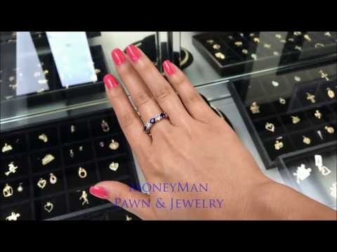 MoneyMan Pawn Jewelry - Yellow Gold Round Brilliant Cut Diamond Sapphire Band Ring