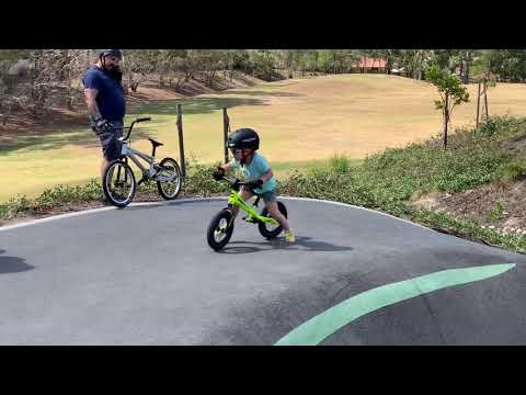 Giant Pre - 2yr Toddler learning to ride balance bike inc POV footage