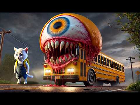 😱🚌The kitten encountered a mutated school bus monster on its way to school!🐱💥 #ai #story #catshorts
