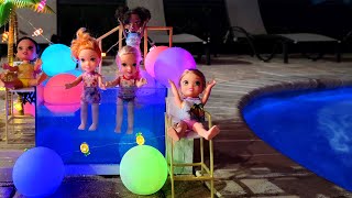 Night pool party ! Elsa &amp; Anna toddlers - Rainbow High Color Change Pool