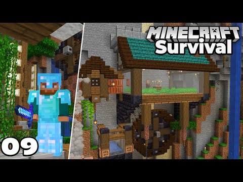 Let's Play Minecraft Survival : Villager CLIFF HOUSE and ENCHANTED ARMOR! Episode 9