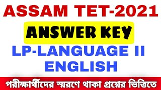 Answer Key, Assam TET 2021, Language II (English), Paper I