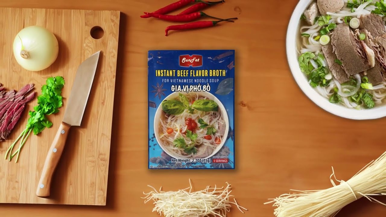 Sunfat Instant Beef Flavor Broth for Vietnamese Noodle Soup (PHO)