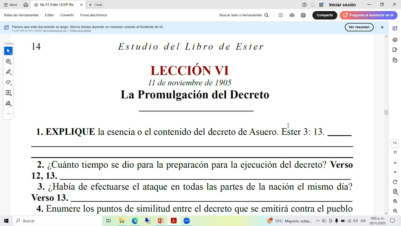 ESCUELA SABATICA 1905: EL LIBRO DE ESTHER. LECCION No. 6. Argenis Contreras.