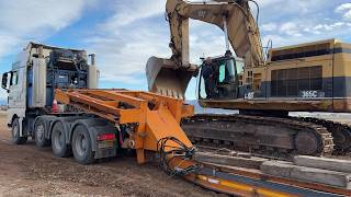 Transporting The Cat 365C Excavator With Goldhofer Hydraulic Trailer - Fasoulas Heavy Transports 4k