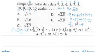 Download Lagu Simpangan baku dari data 7, 5, 6, 8, 7, 8, 10, 9, 10, 10 adalah .... Thumbnail