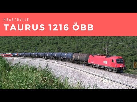 1216 148 ÖBB hauling a freight train in Hrastovlje