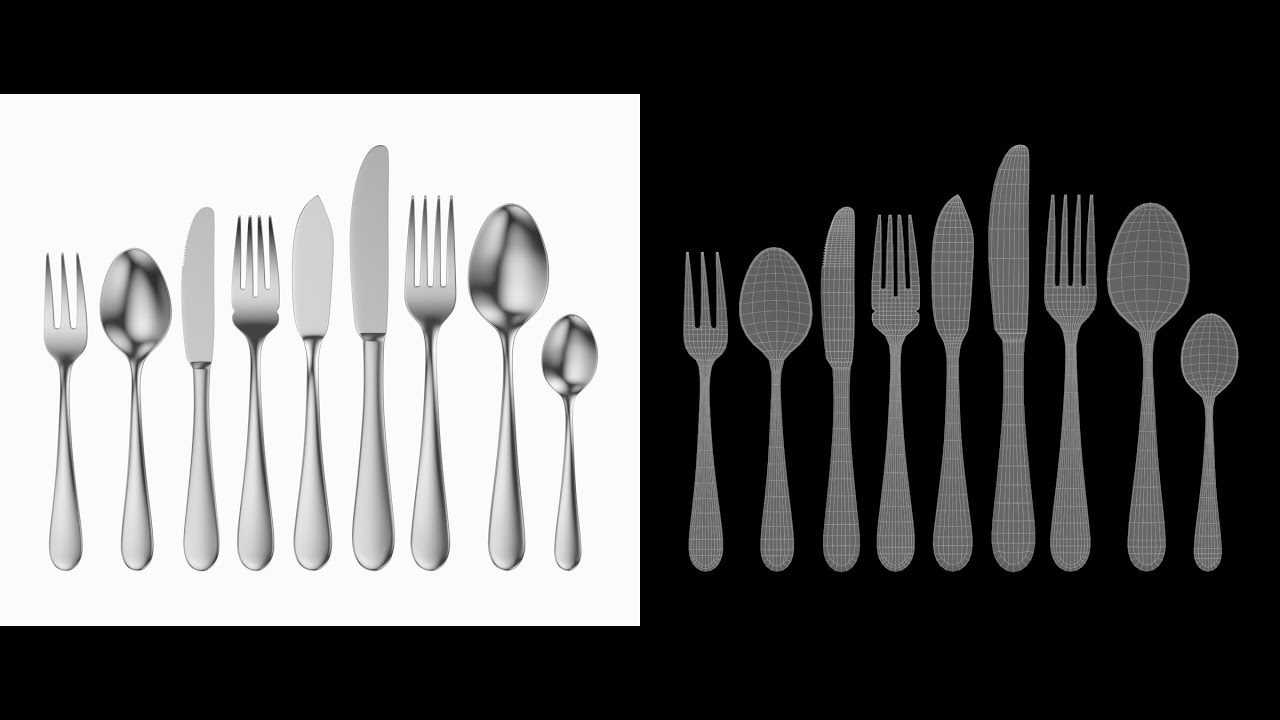 Posate Generiche COLLEZIONE 9 Pezzi Modello 3D
