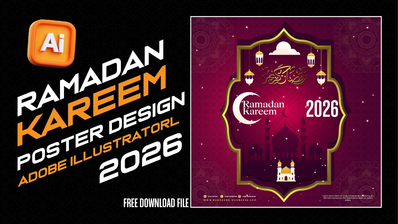 How To Design Ramadan Kareem Poster in Adobe Illustrator | Islamic Social Media Post 2026