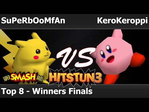 Hitstun 3 Smash 64 - SuPeRbOoMfAn (Pikachu) vs KeroKeroppi (Kirby, Red) - Top 8 - Winners Finals