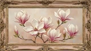 Elegant Spring Magnolia TV Art | Calm Vintage Floral Painting in Gold Frame (2 Hours)