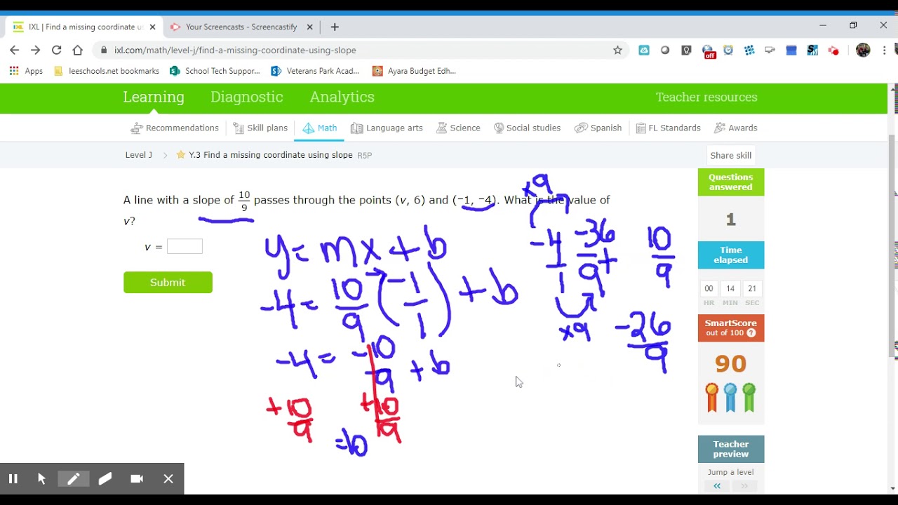 8th Grade IXL Find a Missing Coordinate using slope level 5