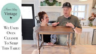 Using Oven Cleaner To Strip an Antique Side Table! | White Oil Wax Finish | Farmhouse Style