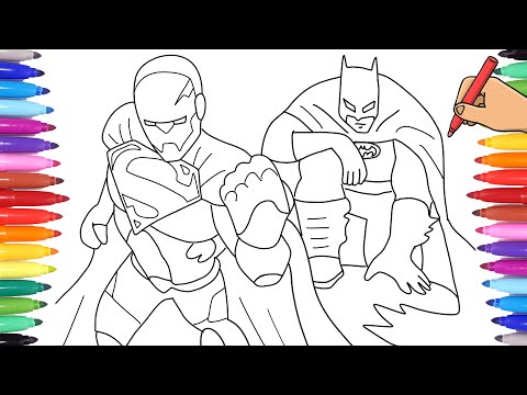 SUPERMAN x BATMAN COLORING PAGES - COLORING BATMAN VS SUPERMAN CYBORG - SUPERHEROES COLORING PAGES