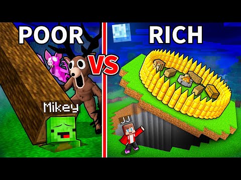 JJ and Mikey: POOR vs RICH SECRET BASE BATTLE in Minecraft - Maizen (99 Nights In The Forest)