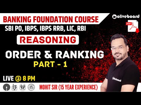 Banking Foundation Course | Reasoning | Order and Ranking | Part - 1 | SBI,IBPS,IBPS RRB,LIC,RBI