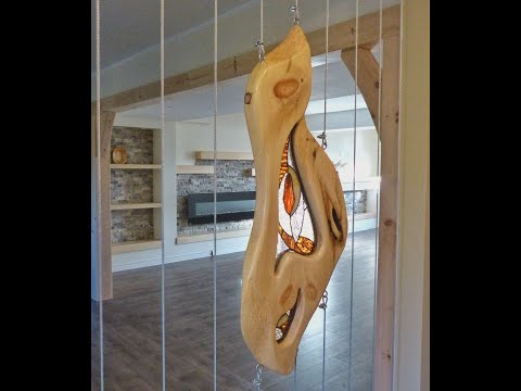Modern Abstract Wood Sculpture Wall Art with stained glass