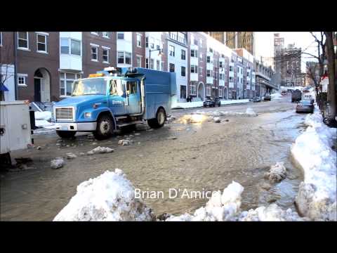 Boston MA - Water Pipe Break Floods Bowdoin Street & Area - 1/4/14