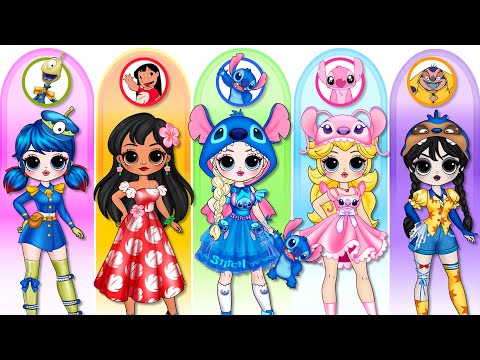 Disney Princess & Ladybug Glow Up Into Lilo & Stitch? | DIY Fashion Paper Dolls
