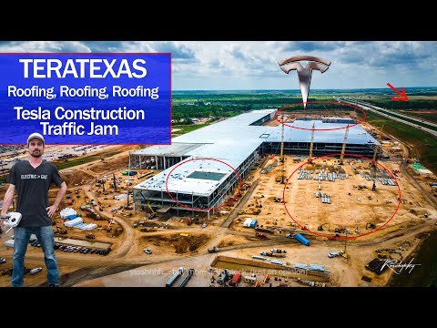#GigaTexas #Tesla #TeraTexas Factory Construction Update: Roofing ,Roofing ,Roofing and Traffic Jam