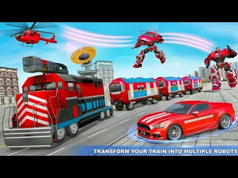 Transforming robot battle in train robot games 3d || helicopter robot car games.