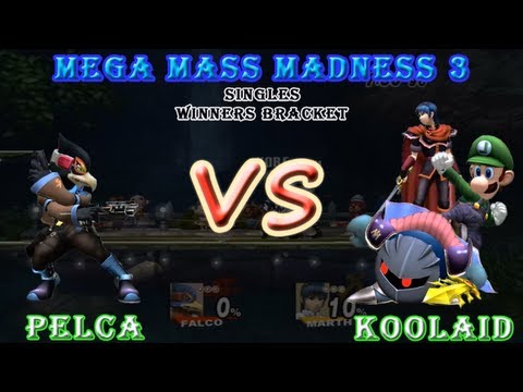 SSBB - Pelca (Falco) Vs Koolaid (Marth/Luigi/Metaknight) - Mega Mass Madness 3
