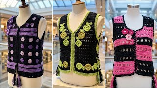 Crochet ladies vest design ideas. Beautiful and Charming crochet vest design tips.#crochet #knitting