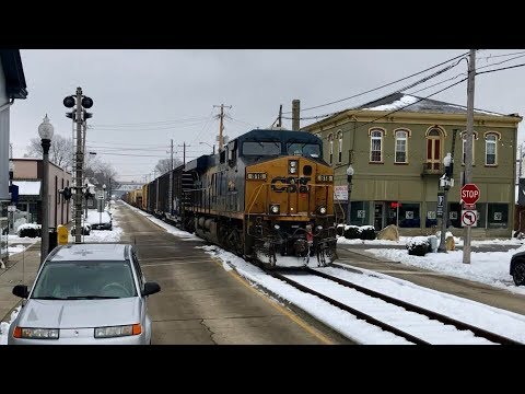 Street Running Train, Push Pull, Truck Inches From Huge CSX Mixed Freight Train!