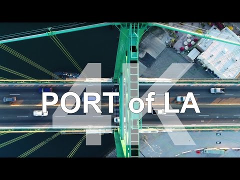 Flying Low over the Vincent Thomas Bridge - Port of LA Tour [4k]