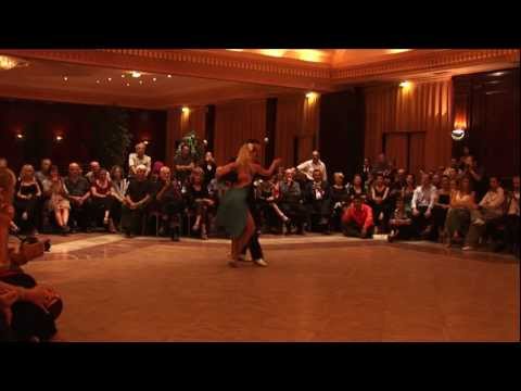  Celine Ruiz  and  Damian Rosenthal  are  dancing  to  a  nontraditional song  by  Astor Piazzolla  at  Aix Tango Festival  in  2012