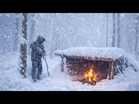 Extreme Winter Survival in Heavy Snow | No Tent, No Sleeping bag at -21°C – Catch & Cook