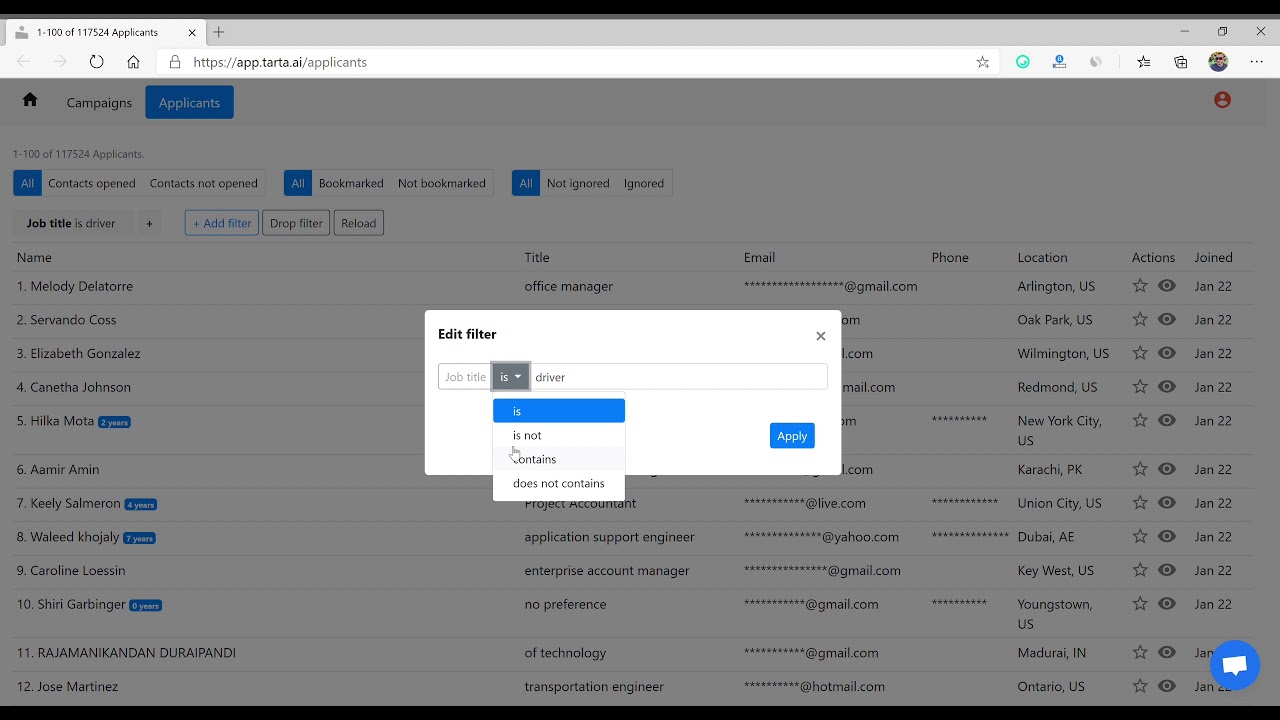 How to Filter Driver Applicants at Tarta.ai Pool