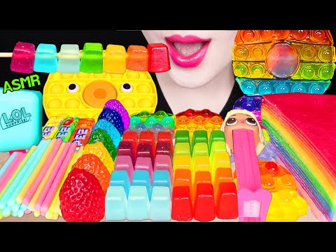 ASMR RAINBOW POP IT, PUSH POP, CUBE JELLY, PEZ CANDY 레인보우 팝잇, 푸쉬팝, 바삭한 젤리, 무지개 먹방 EATING SOUNDS