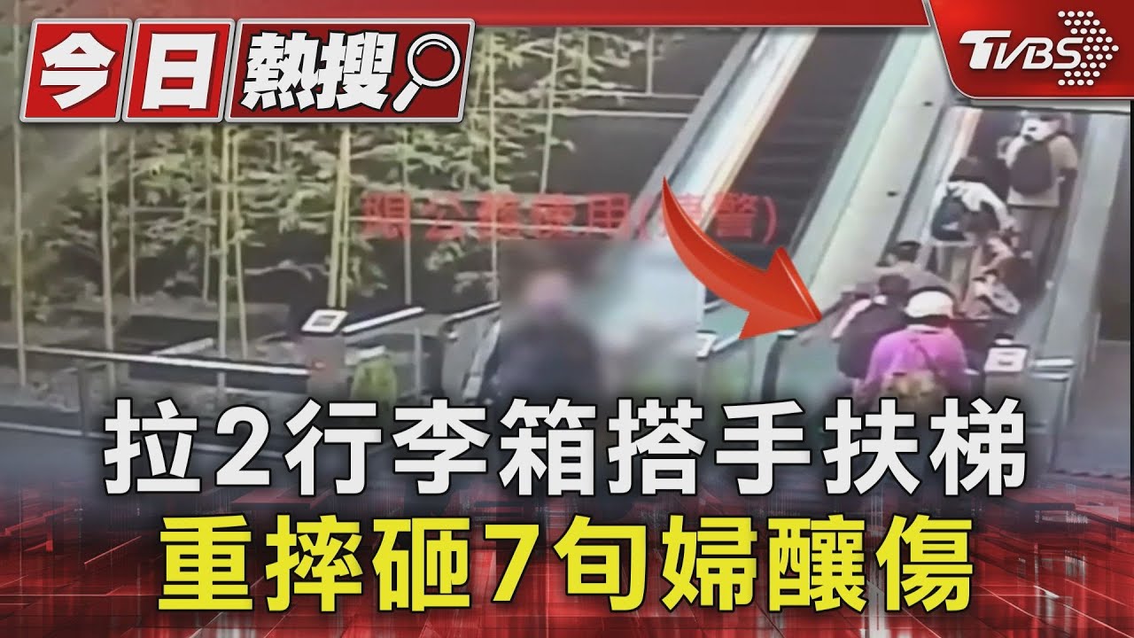 拉2行李箱搭手扶梯 重摔砸7旬婦釀傷