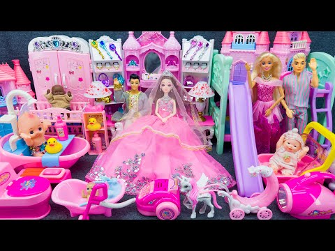20 Minutes Satisfying Unboxing Pink Princess Doll House with Slide Bed Toys Collection Review Toys