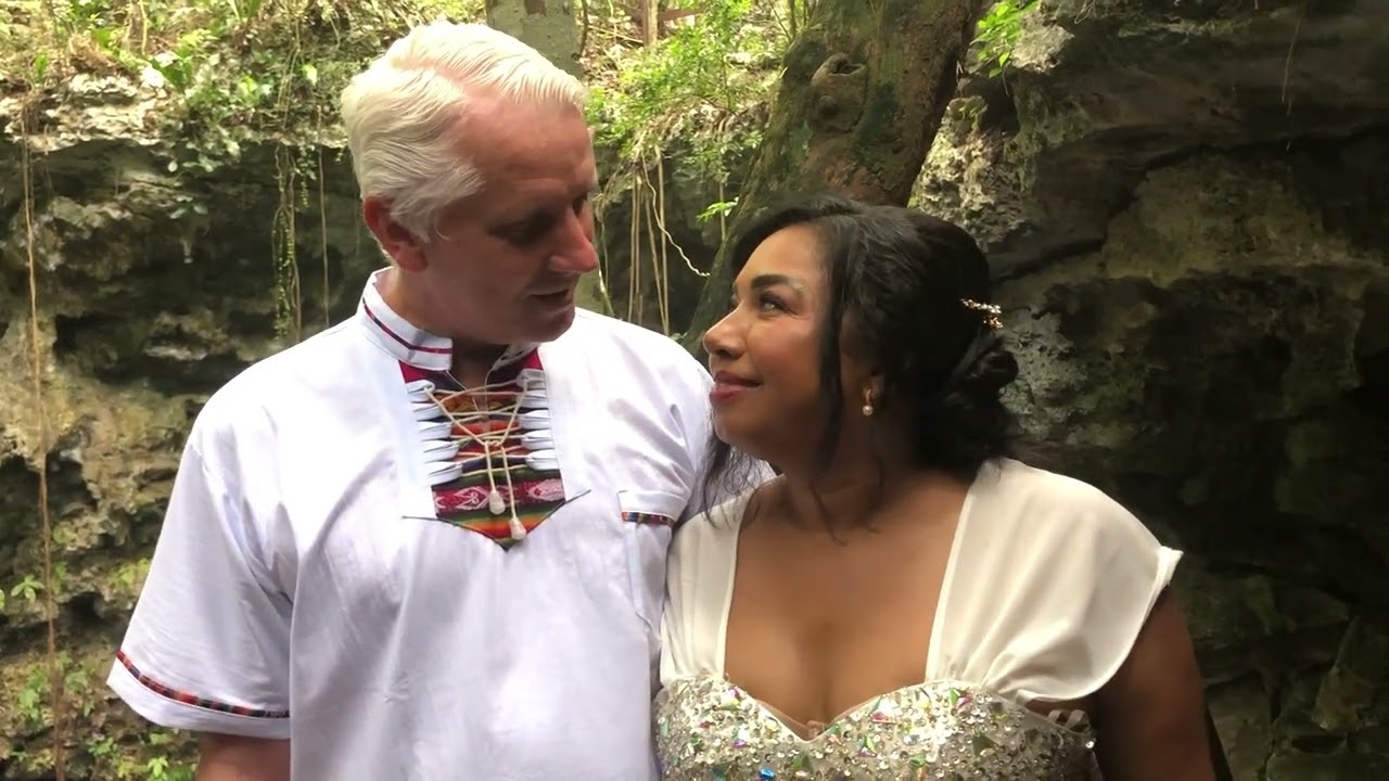 Katya and Wolfgang during their wedding ceremony in a cenote