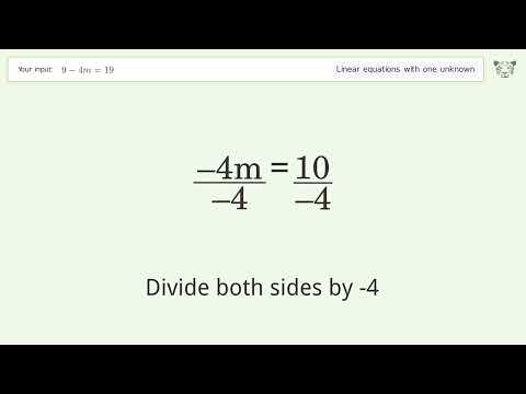 Linear equation with one unknown: Solve 9-4m=19 step-by-step solution