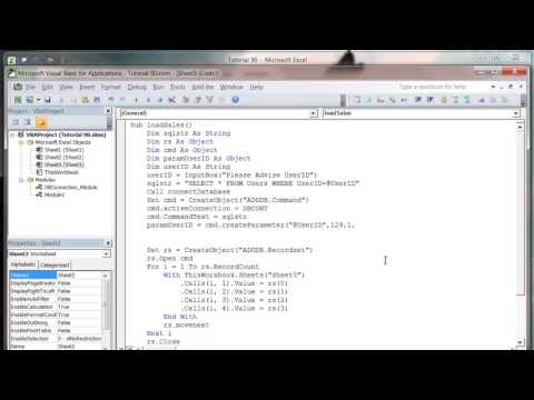 Excel 2010 VBA Tutorial 91   ADODB   SQL Parameters