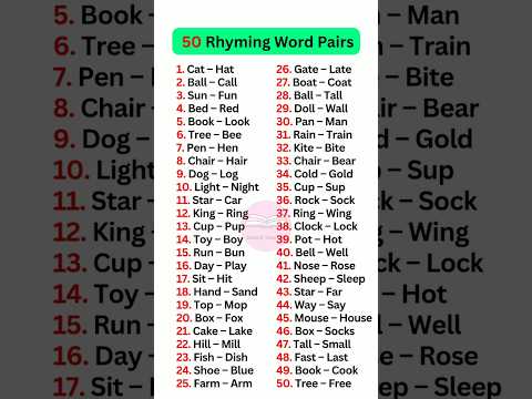 50 Rhyming Word Pairs 👨‍🏫#english #grammar