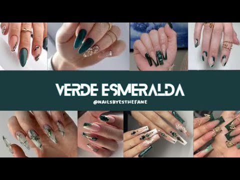 Diseños de uñas Verde Esmeralda🌿💅#verde #esmeralda #uñas #uñasacrilicas