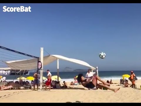 Marcelo's son with a ridiculous bicycle kick against his dad
