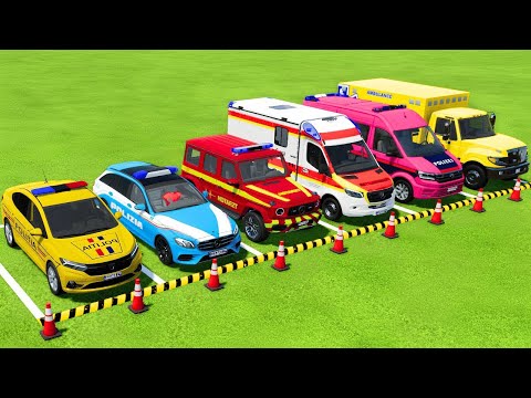 TRANSPORTING POLICE CARS, AMBULANCE VEHICLES WITH MAN TRUCKS ! Farming Simulator 22