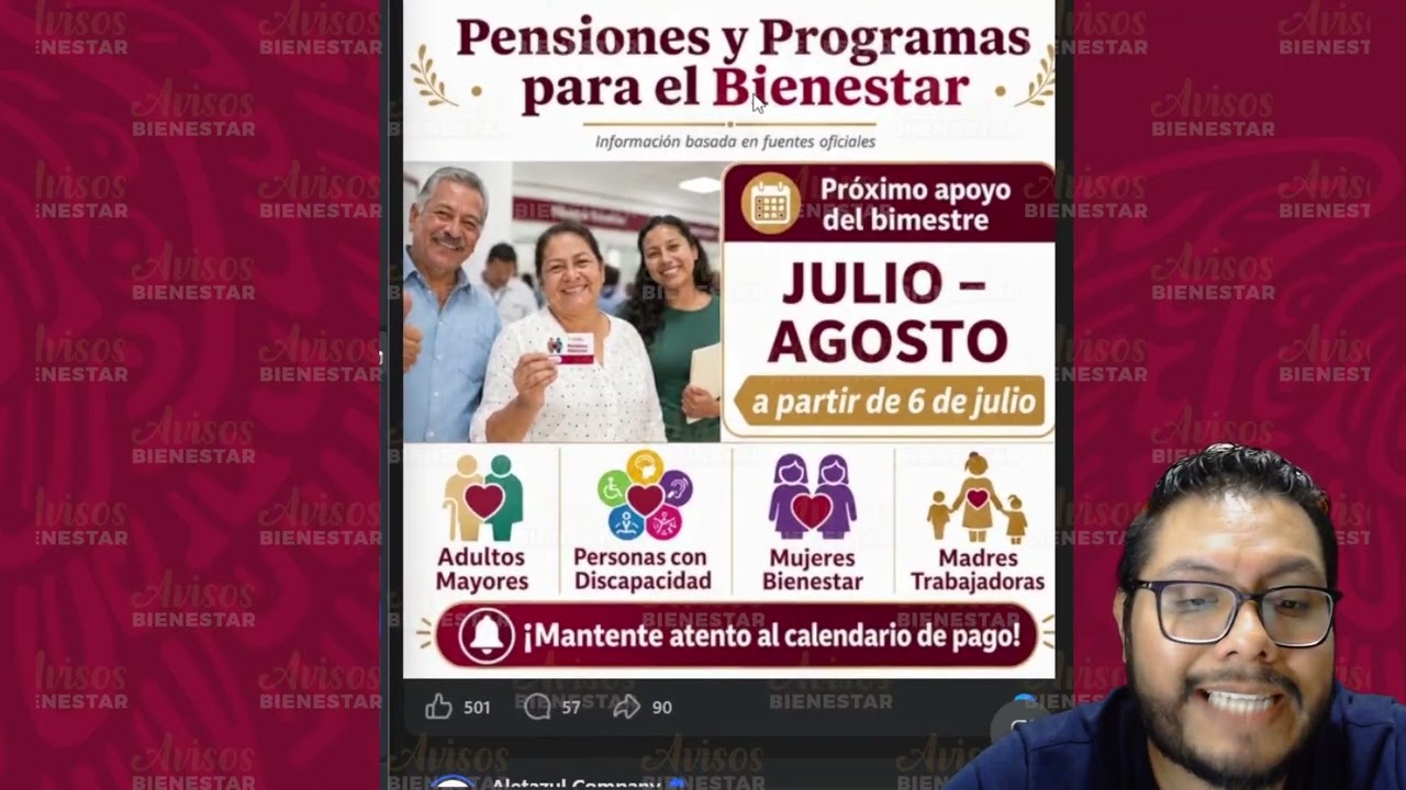A partir del 6 de julio inicia la dispersión del bimestre julio-agosto 2026, de la pensión bienestar