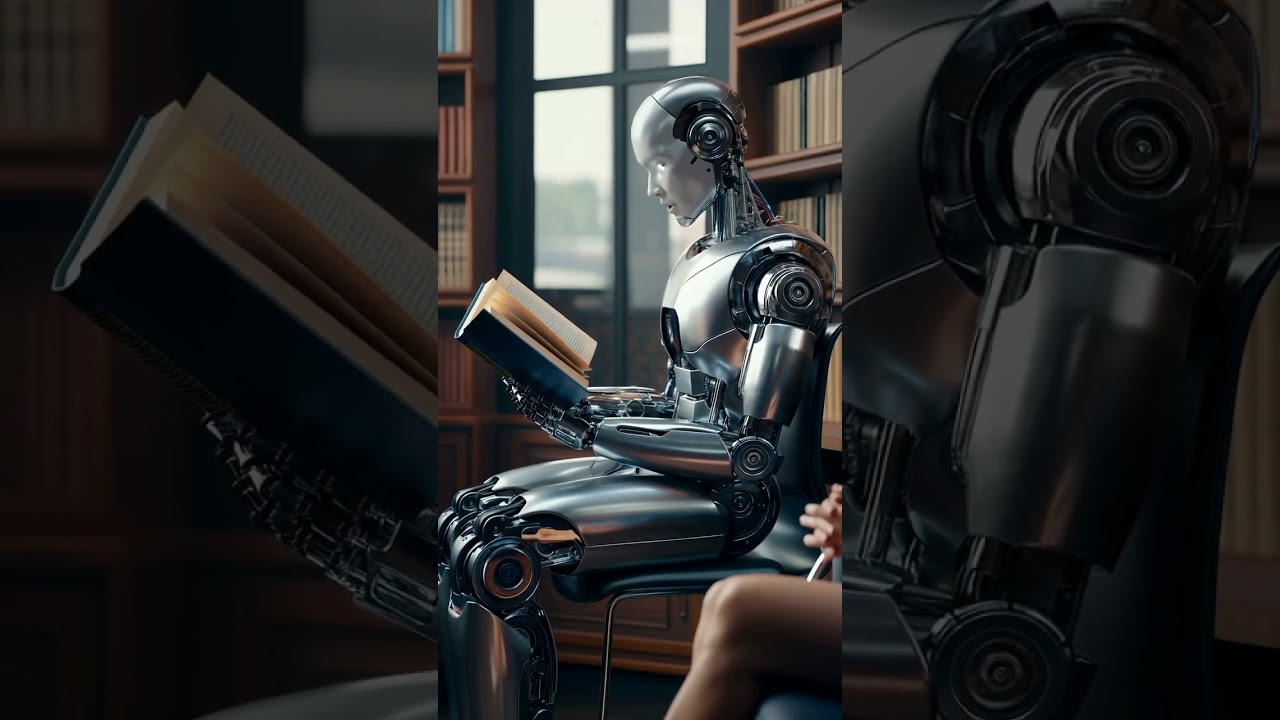 FUTURE ROBOT LIKES READING PAPER BOOKS.