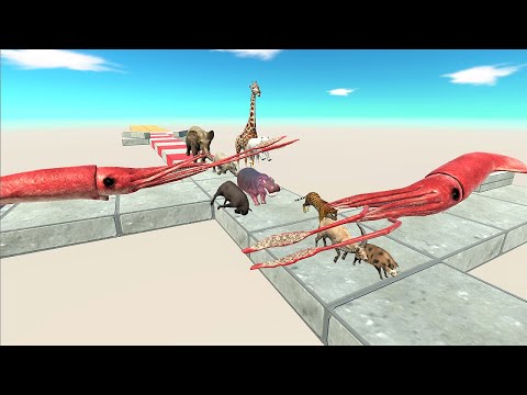 Animal survival race. Squid tentacle attack course! | Animal Revolt Battle Simulator