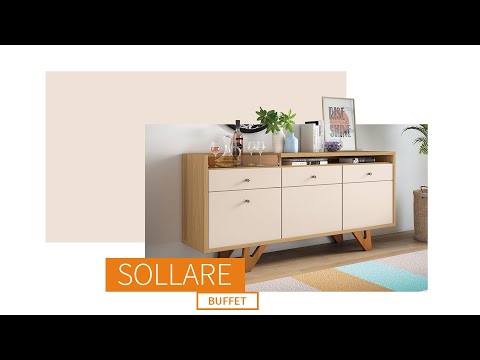 Video thumbnail of Aparador Buffet Frisado 2 Portas 2 Gavetas com Espelho Vidro Reflecta e Pés de Madeira Sollare HB Móveis